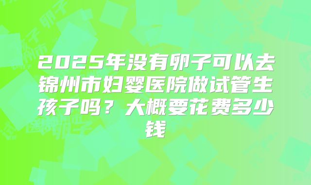 2025年没有卵子可以去锦州市妇婴医院做试管生孩子吗？大概要花费多少钱