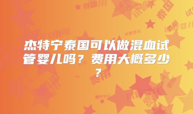杰特宁泰国可以做混血试管婴儿吗?费用大概多少?