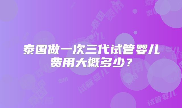 泰国做一次三代试管婴儿费用大概多少？