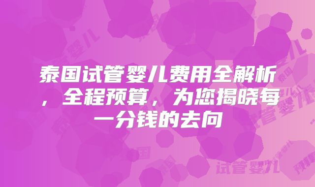 泰国试管婴儿费用全解析,全程预算,为您揭晓每一分钱的去向