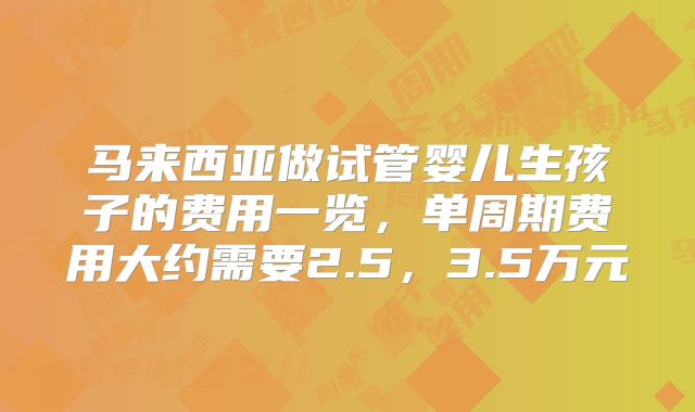 马来西亚做试管婴儿生孩子的费用一览，单周期费用大约需要2.5，3.5万元