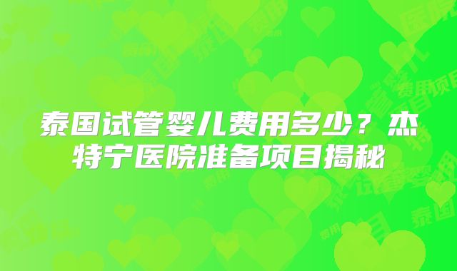 泰国试管婴儿费用多少?杰特宁医院准备项目揭秘