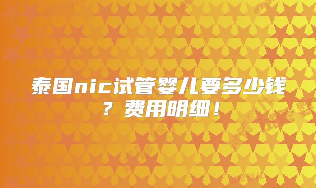 泰国nic试管婴儿要多少钱？费用明细！