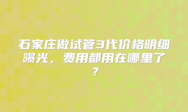 石家庄做试管3代价格明细曝光，费用都用在哪里了？