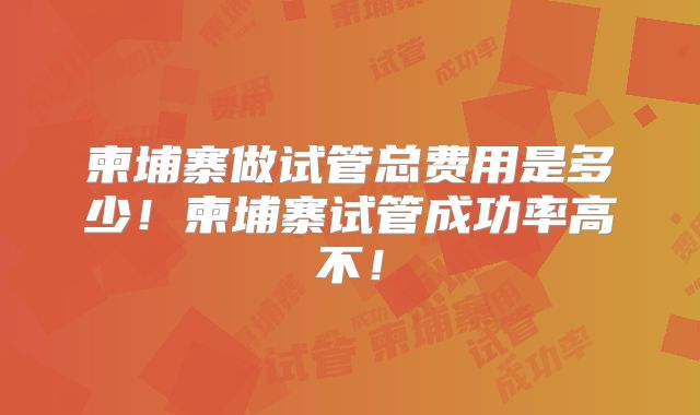 柬埔寨做试管总费用是多少！柬埔寨试管成功率高不！