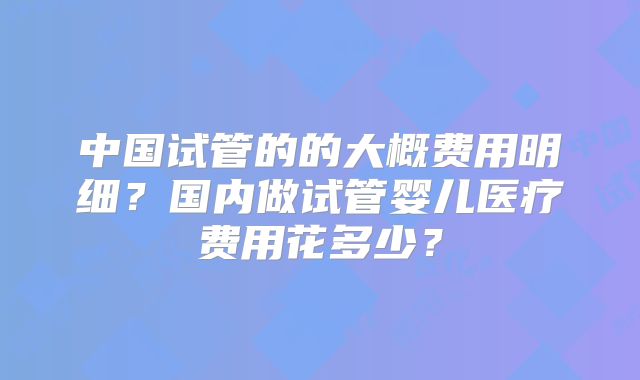中国试管的的大概费用明细？国内做试管婴儿医疗费用花多少？
