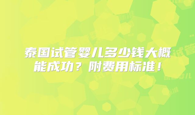 泰国试管婴儿多少钱大概能成功？附费用标准！
