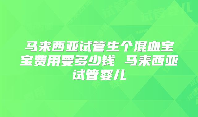 马来西亚试管生个混血宝宝费用要多少钱 马来西亚试管婴儿