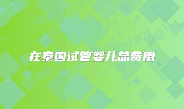 在泰国试管婴儿总费用