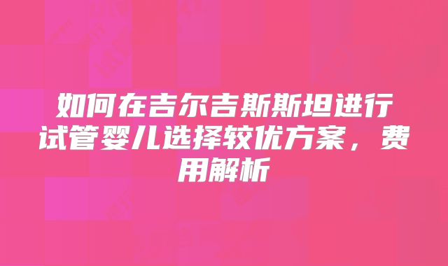如何在吉尔吉斯斯坦进行试管婴儿选择较优方案，费用解析