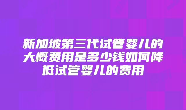 新加坡第三代试管婴儿的大概费用是多少钱如何降低试管婴儿的费用