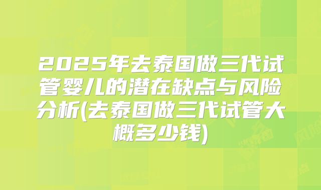 2025年去泰国做三代试管婴儿的潜在缺点与风险分析(去泰国做三代试管大概多少钱)