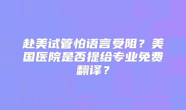 赴美试管怕语言受阻?美国医院是否提给专业免费翻译?