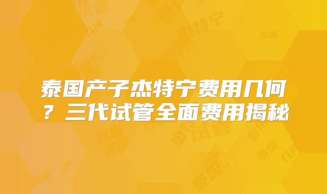 泰国产子杰特宁费用几何?三代试管全面费用揭秘