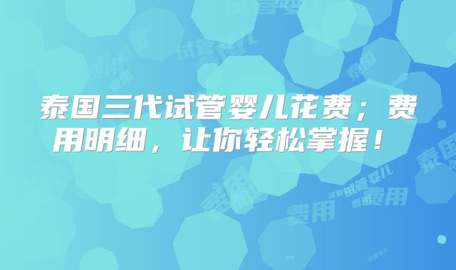 泰国三代试管婴儿花费；费用明细，让你轻松掌握！    