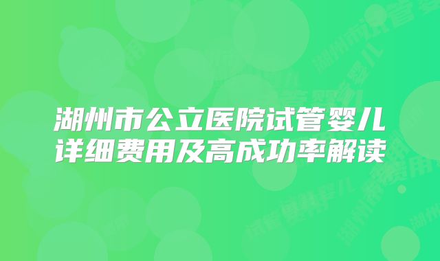 湖州市公立医院试管婴儿详细费用及高成功率解读