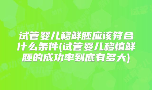 试管婴儿移鲜胚应该符合什么条件(试管婴儿移植鲜胚的成功率到底有多大)