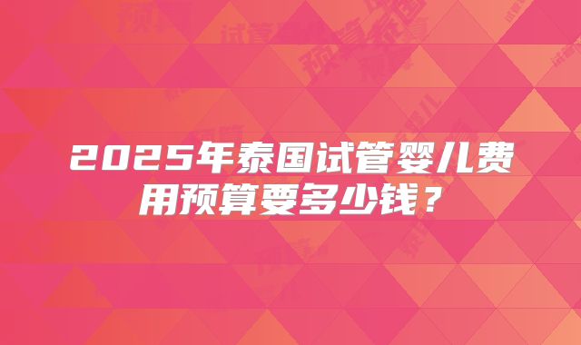 2025年泰国试管婴儿费用预算要多少钱？