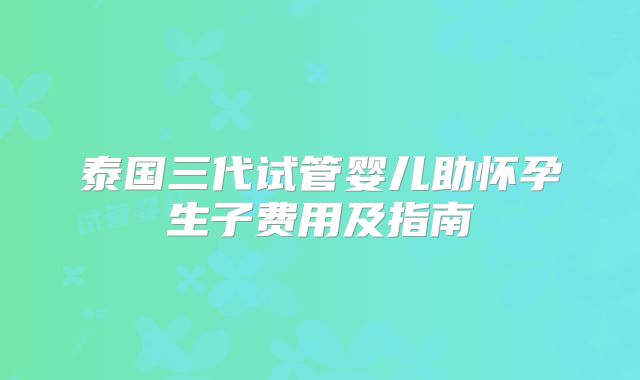 泰国三代试管婴儿助怀孕生子费用及指南