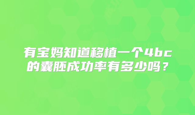有宝妈知道移植一个4bc的囊胚成功率有多少吗?