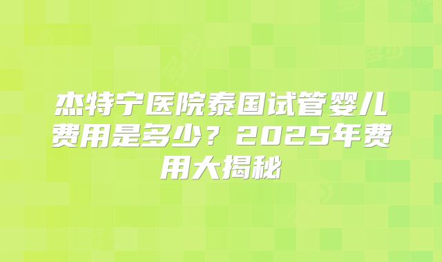 杰特宁医院泰国试管婴儿费用是多少？2025年费用大揭秘