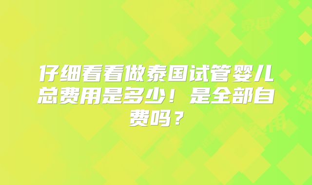 仔细看看做泰国试管婴儿总费用是多少!是全部自费吗?