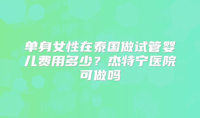 单身女性在泰国做试管婴儿费用多少？杰特宁医院可做吗