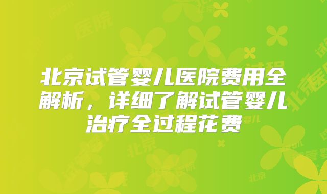 北京试管婴儿医院费用全解析,详细了解试管婴儿治疗全过程花费