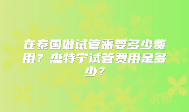 在泰国做试管需要多少费用?杰特宁试管费用是多少?