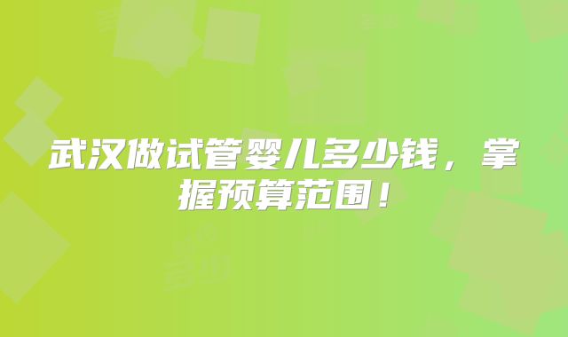 武汉做试管婴儿多少钱，掌握预算范围！