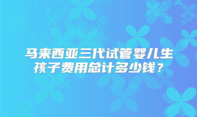 马来西亚三代试管婴儿生孩子费用总计多少钱？
