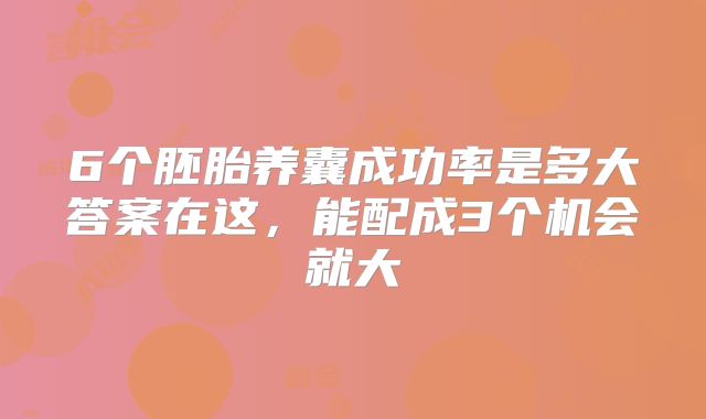 6个胚胎养囊成功率是多大答案在这，能配成3个机会就大