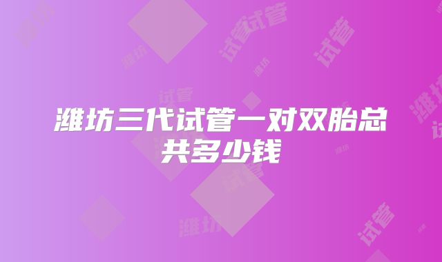 潍坊三代试管一对双胎总共多少钱