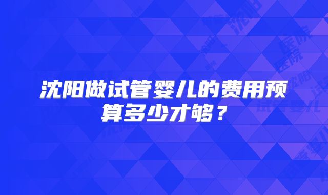 沈阳做试管婴儿的费用预算多少才够?