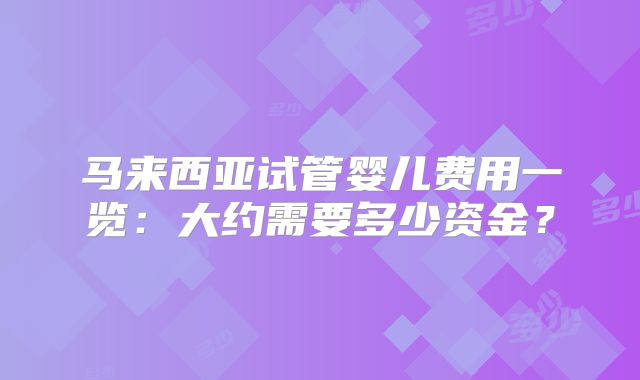 马来西亚试管婴儿费用一览：大约需要多少资金？