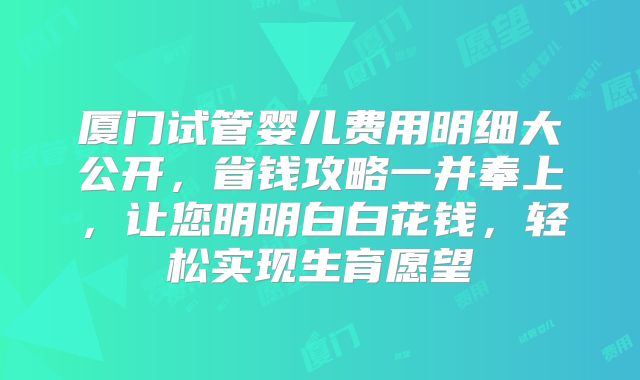 厦门试管婴儿费用明细大公开,省钱攻略一并奉上,让您明明白白花钱,轻松实现生育愿望