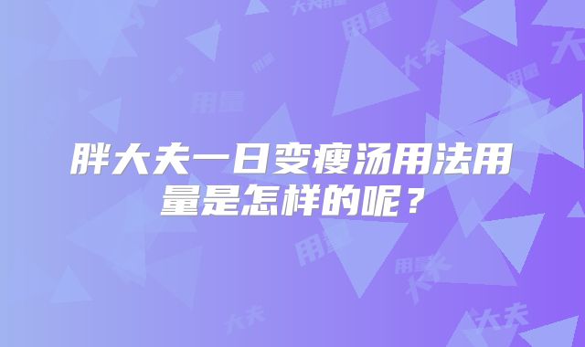 胖大夫一日变瘦汤用法用量是怎样的呢?