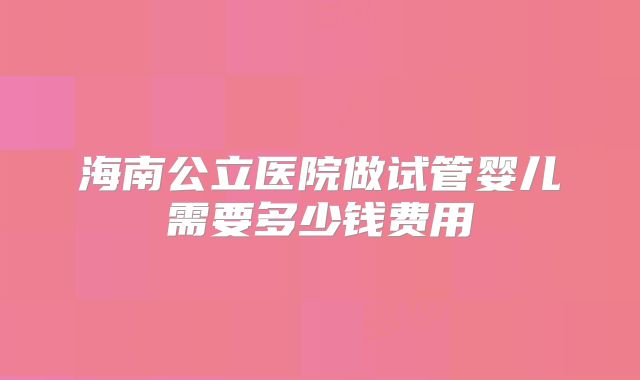 海南公立医院做试管婴儿需要多少钱费用