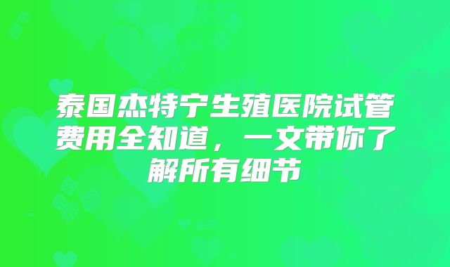 泰国杰特宁生殖医院试管费用全知道，一文带你了解所有细节
