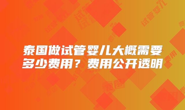 泰国做试管婴儿大概需要多少费用？费用公开透明