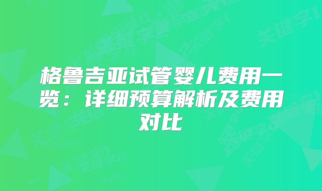格鲁吉亚试管婴儿费用一览:详细预算解析及费用对比