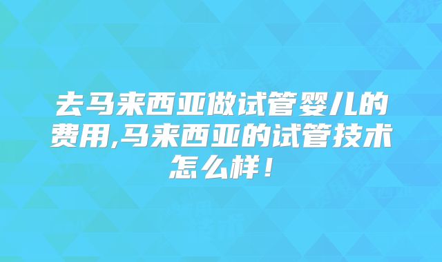 去马来西亚做试管婴儿的费用,马来西亚的试管技术怎么样！