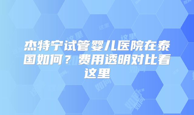 杰特宁试管婴儿医院在泰国如何？费用透明对比看这里