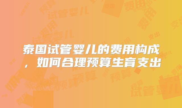 泰国试管婴儿的费用构成,如何合理预算生育支出
