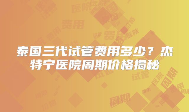 泰国三代试管费用多少？杰特宁医院周期价格揭秘