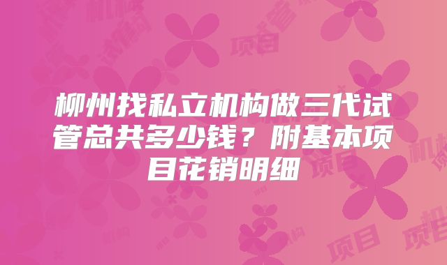 柳州找私立机构做三代试管总共多少钱？附基本项目花销明细