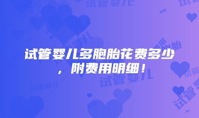 试管婴儿多胞胎花费多少，附费用明细！