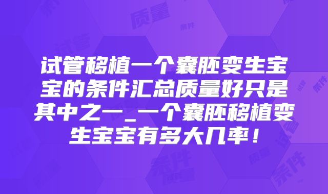 试管移植一个囊胚变生宝宝的条件汇总质量好只是其中之一_一个囊胚移植变生宝宝有多大几率!