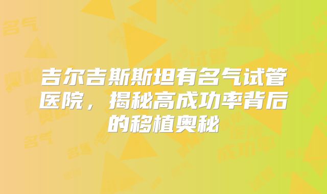 吉尔吉斯斯坦有名气试管医院，揭秘高成功率背后的移植奥秘
