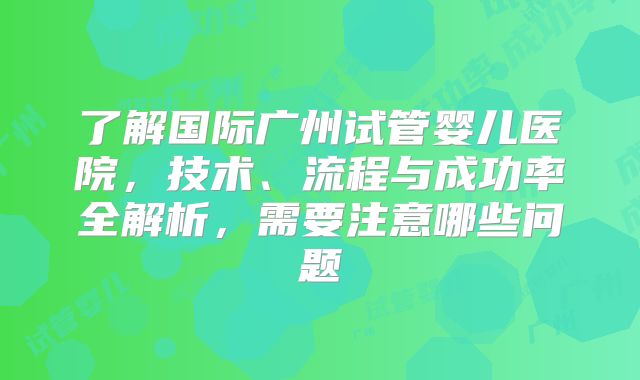 了解国际广州试管婴儿医院,技术、流程与成功率全解析,需要注意哪些问题
